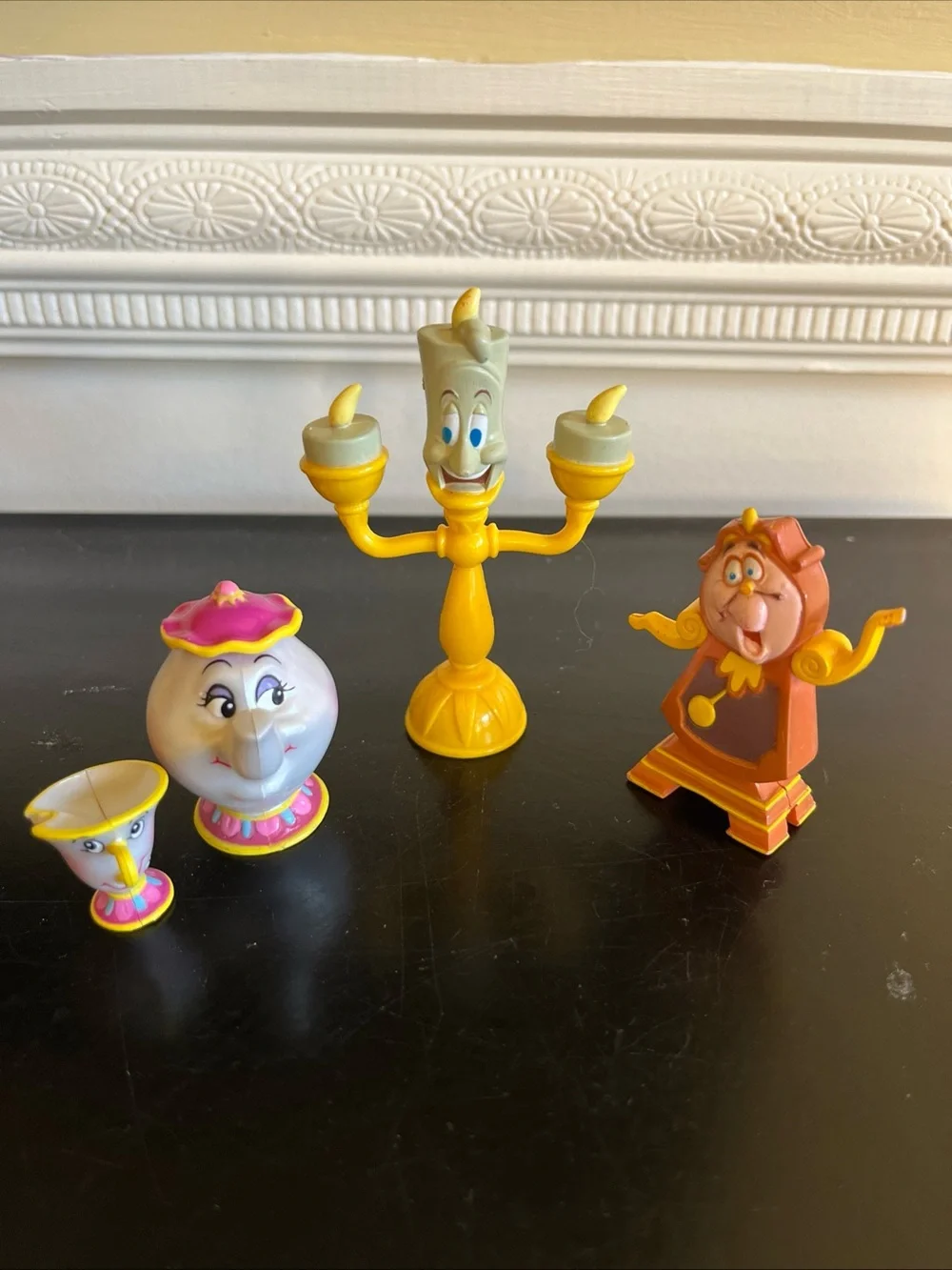 Vintage 90s New Beauty And The Beast (4) 1”-3” characters/1” plates,utensils,cup